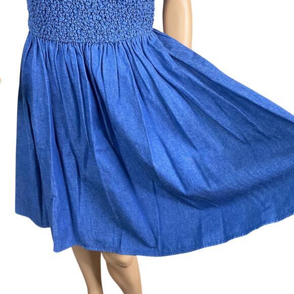 Vtg 90s Jeans by Express EXP Smocked Denim Fit & Flare Western Mini Dress SZ L - Picture 3 of 9